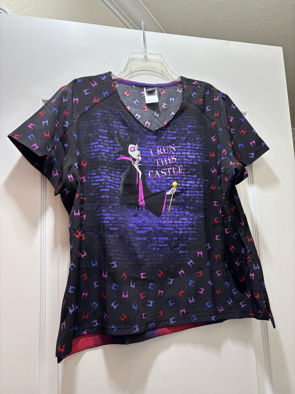 Disney Villains Maleficent Black & Purple V-Neck scrub Top